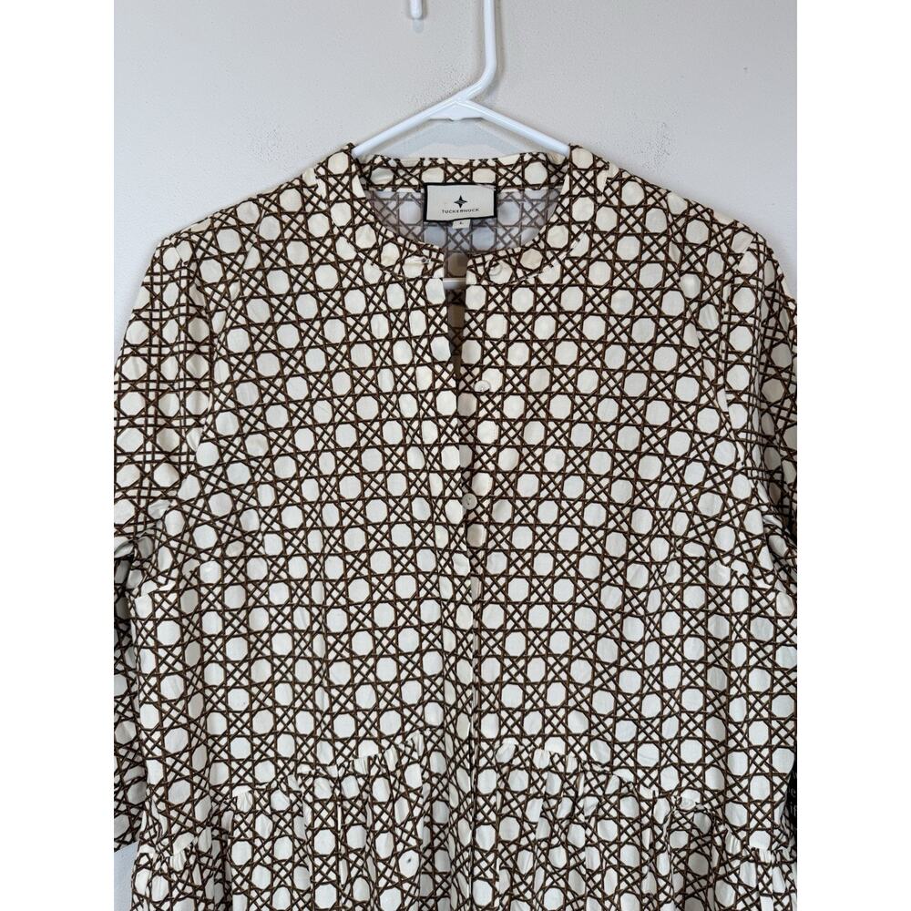 Tuckernuck Birch Cane Royal Shirt Dress Size L Beige White 3/4 Sleeve NEW - Picture 5 of 11